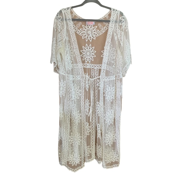 C+D+M Collection White Lace Embroidered Sheer Kimono - Picture 3 of 8